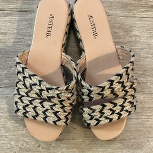 JustFab Black and Cream Braided Sandals